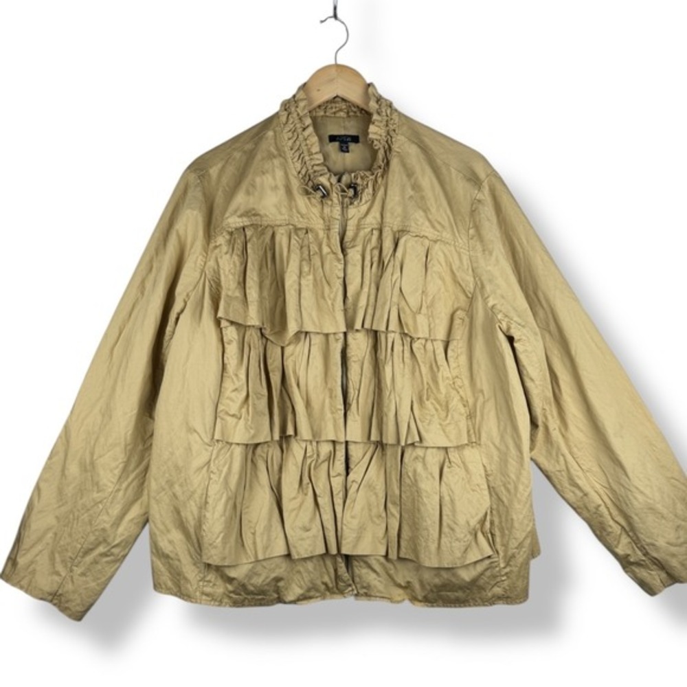 Pale Yellow Ruffle Front Satin Lined Jacket Womens Plus Size 3X Pockets Feminine